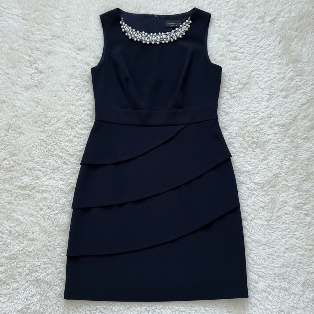 Connected Apparel Women's Black Knee Length Faux Pearl Sheath Dress Size 8
b87